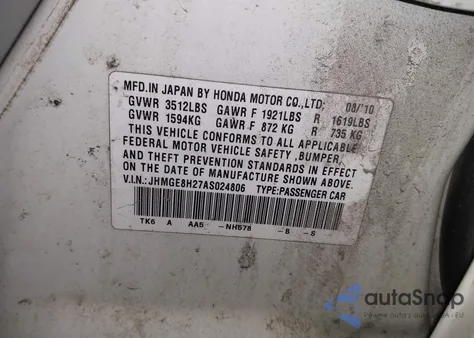 2010 Honda Fit из США, поврежденный, VIN JHMGE8H27AS024806